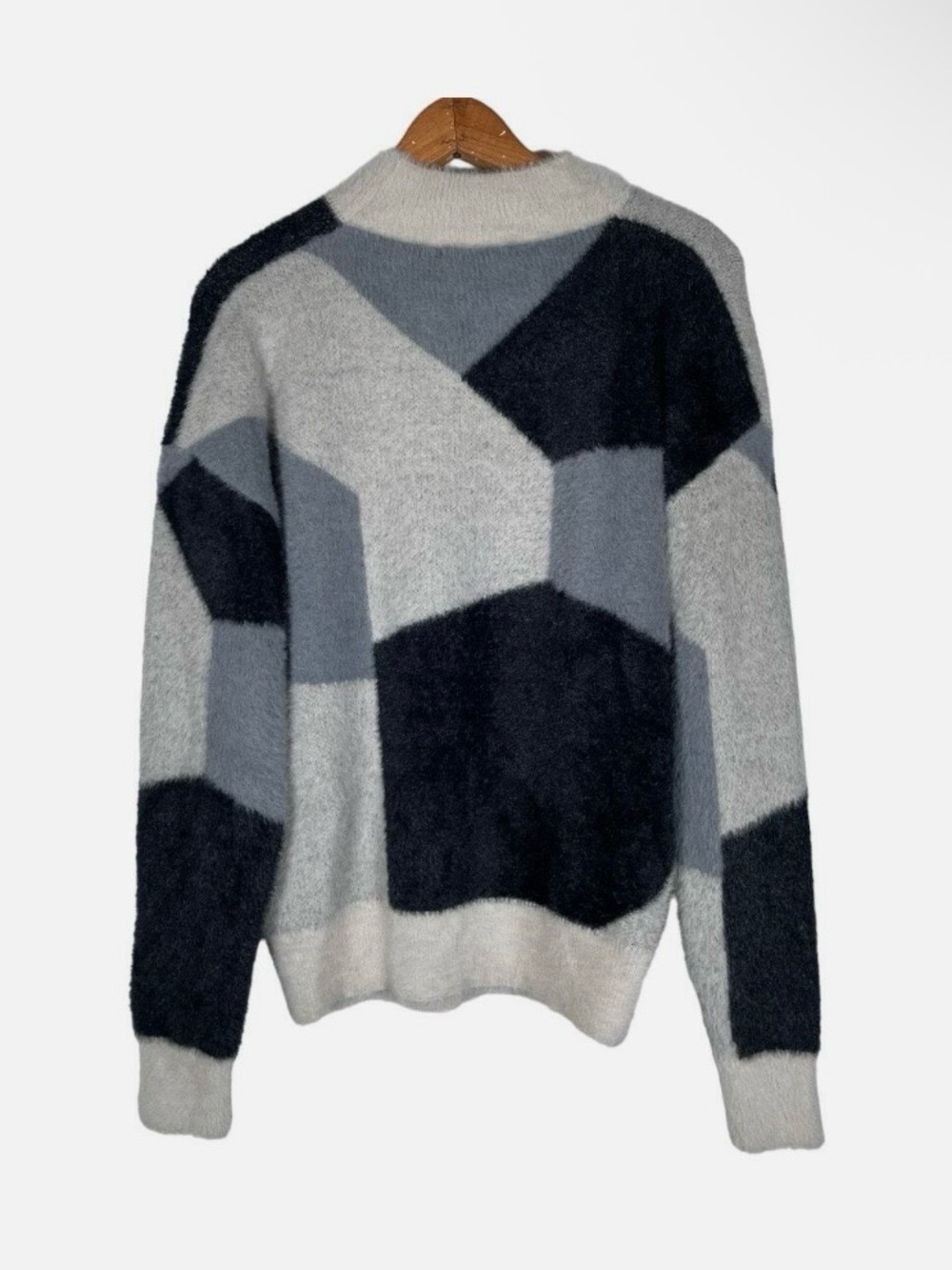 Michelle Nicole Wool Blend Gray Black Colorblock Fuzzy Sweater